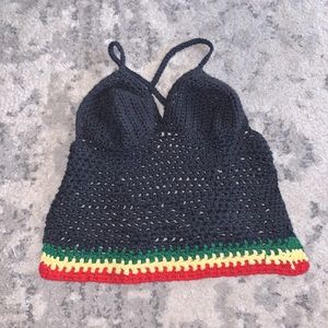 Mora Rasta Black Yellow Green Crochet Halter Tank